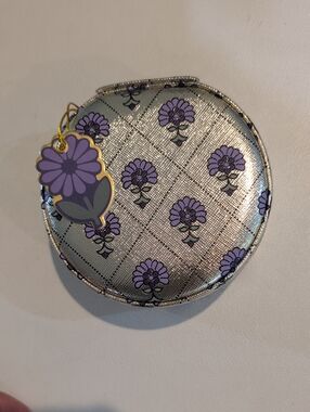 Purple And Silver Round Zip Travel Jewelry Case - New